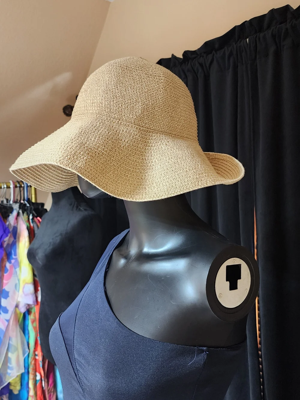 BETMAR New York Wide Brim Sun Hat Natural Straw Blend Floppy Hat Beige